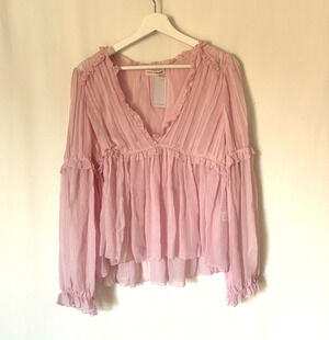 Ulla Johnson Silva Blouse 10 Silk Top Pink Vneck Relaxed Ruffles Romantic New